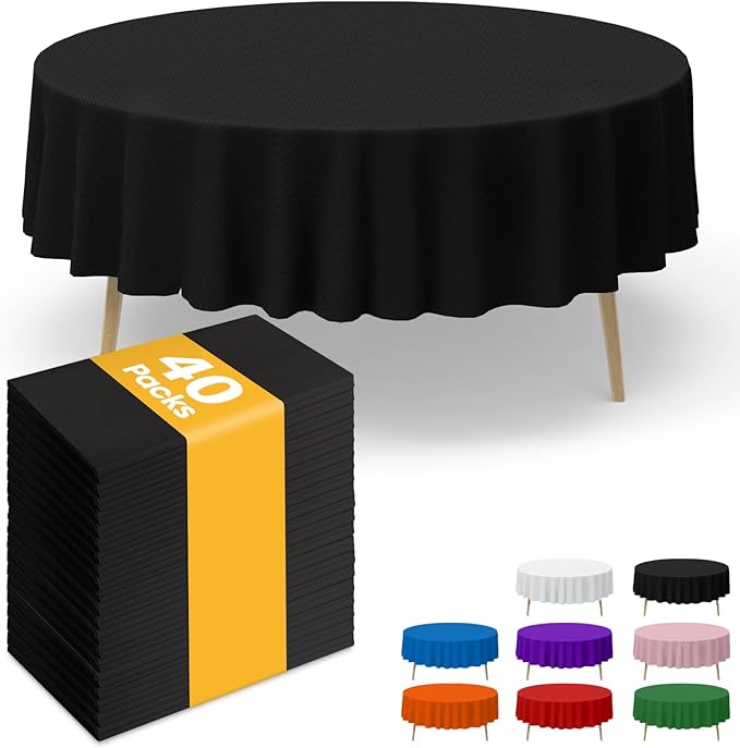 Black Plastic Table Cloth Round Table 4 Pack, 84'' Tablecloth for Graduation Decorations Class of 2025, Table Cloth for Disposable Use, Table Cover for Holiday Party, Gathering