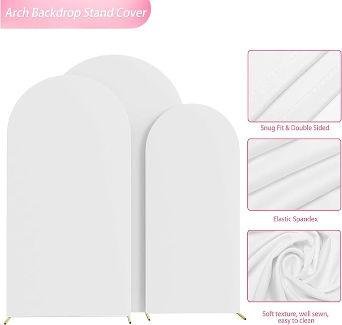 Wokceer Wedding Arch Cover (7.2FT, 6.6FT, 6FT) Set of 3 Spandex Fitted Wedding Arch Stand Covers for Round Top Chiara Arch Backdrop Stands Cover for Birthday Party Ceremony Banquet Decor White