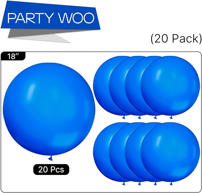 PartyWoo Royal Blue Balloons 20pcs of 18 Inch Dark Blue Latex Balloons for Wedding Baby Shower Gender Reveal Anniversary Graduation Under The Sea Men Birthday Bachelorette Party Decorations Blue-Y5