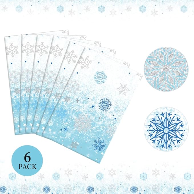 6 PCS Blue Plastic Snowflake Tablecloth(54x108 Inch) Frozen Birthday Winter Wonderland Decorations Disposable Table Cover Tablecloths for Christmas Holiday New Year Party Favors Supplies Decor