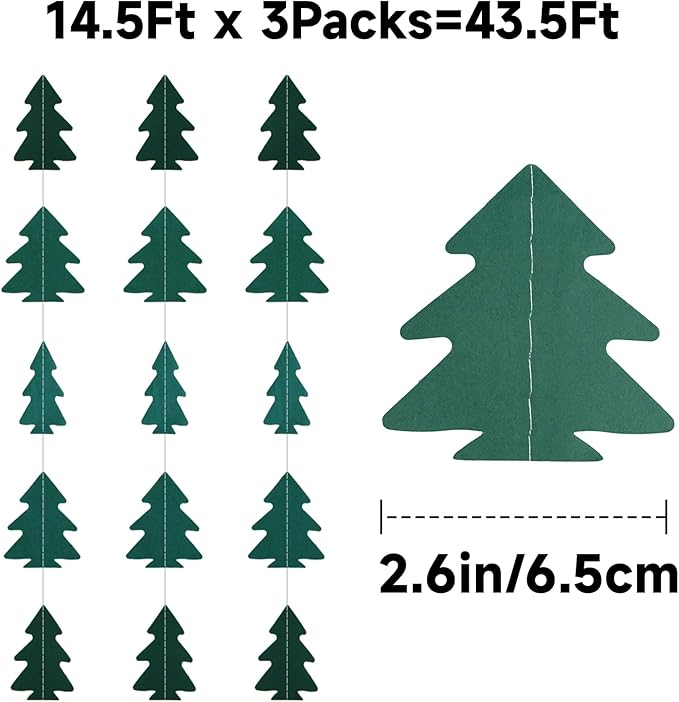 GCQQ Christmas Tree Garland - 43.5 Ft Dark Green Christmas Tree Hanging Garlands for New Year Xmas Woodland Baby Shower Party Decorations, 2.6"x2.6"