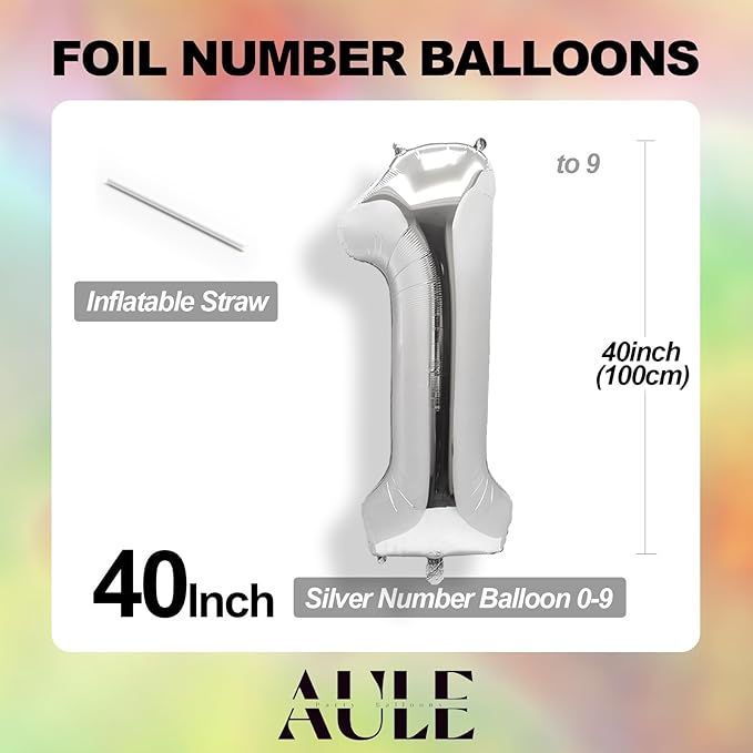 AULE 40 Inch Large 20 Balloon Numbers Silver, Big Foil Number Balloons, Giant Helium Happy 20th Birthday Party Decorations for Man and Women, Huge Mylar Anniversary Party Supplies