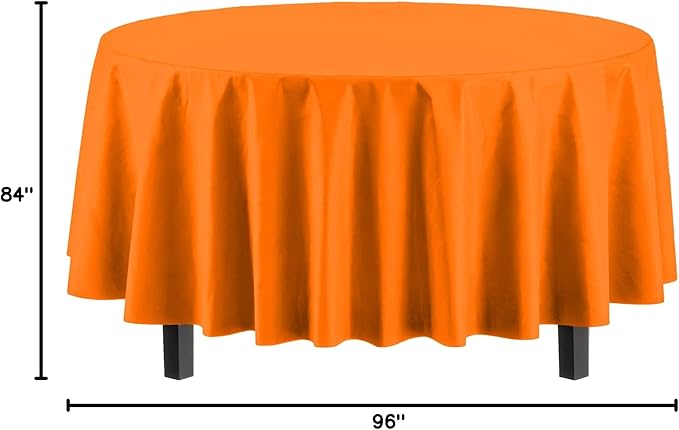 Exquisite Party Solids 6-Pack Premium Plastic Tablecloth 84in. Round Plastic Table Cover - Orange