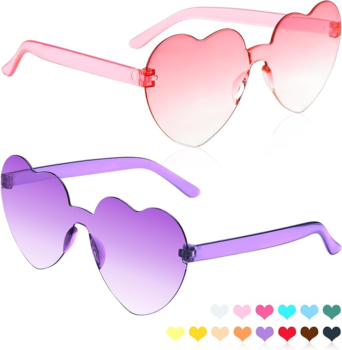 Heart Sunglasses 2 Pairs Heart Shaped Sunglasses Womens Heart Glasses Rave Sunglasses for Women Party Favors