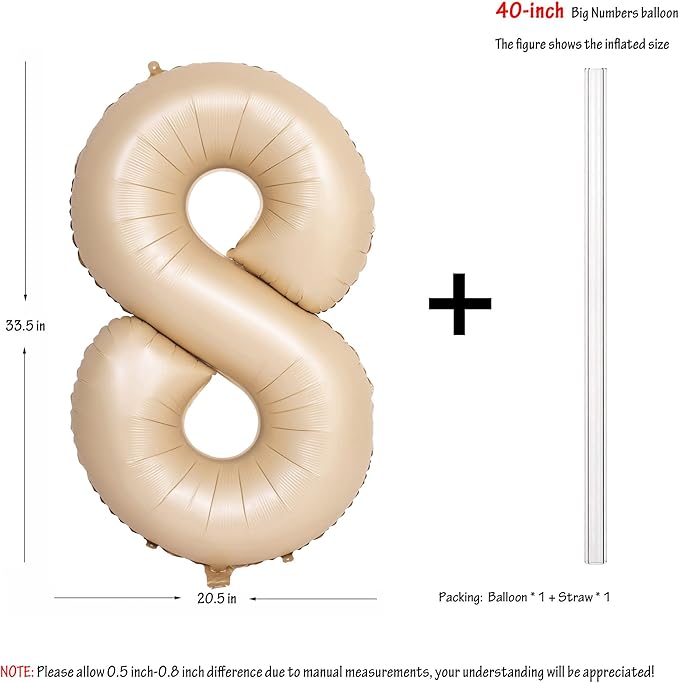 40 In Caramel Number Balloons Helium Foil Mylar latex Balloon Birthday Party banquet Decoration Digital 8