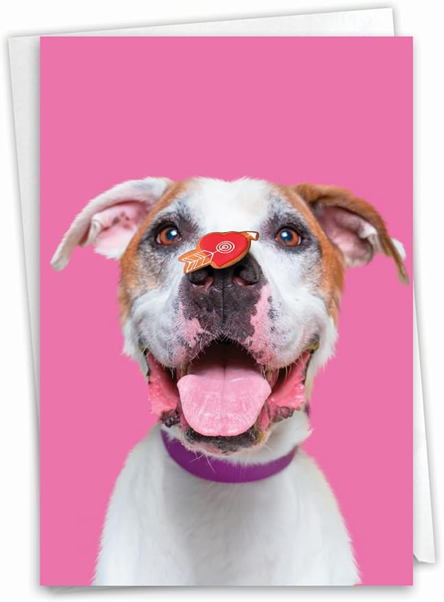 NobleWorks - Birthday Greeting Card with 5 x 7 Inch Envelope (1 Card), Fun Animal Bday Celebration - Heart Dogs C9161GBDG