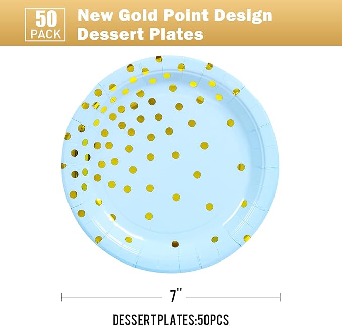 Blue and Gold Party Supplies, Blue Paper Dessert Plates (50-Count)
