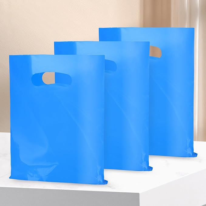 100 PCS Blue Small Gift Bags, 6"x8" Merchandise Bags for Small Businesses, Goodie Bags Party Favor Bags for Kids, Treat Bag Retail Bag with Handle for Kids Birthday, Christmas