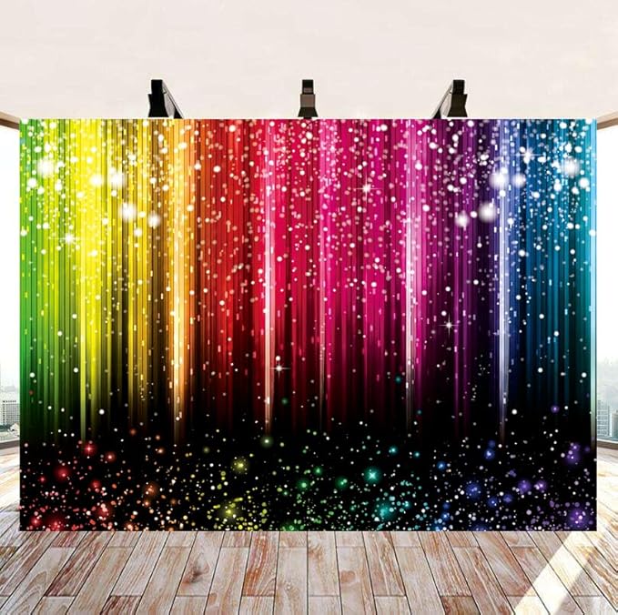 Neon Photo Backdrop 7x5FT Colorful Glitter Photography Background Music Dance Prom Adult Party Decoration Kids Birthday Supplies Photo Booth Props (84x60 inch)