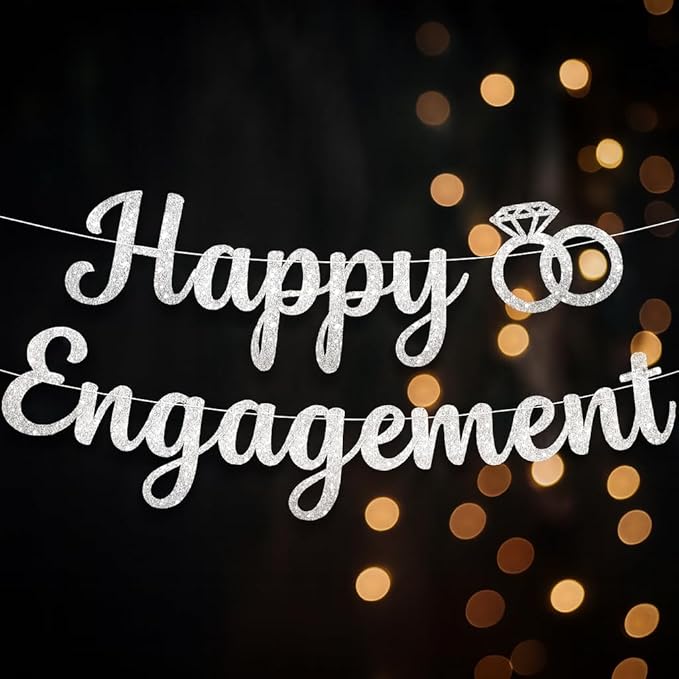 KatchOn, Glitter Silver Happy Engagement Banner - 10 Feet, No DIY | Engagement Party Decorations | engagement Party Banner | Engaged Banner, Bachelorette Party Decorations