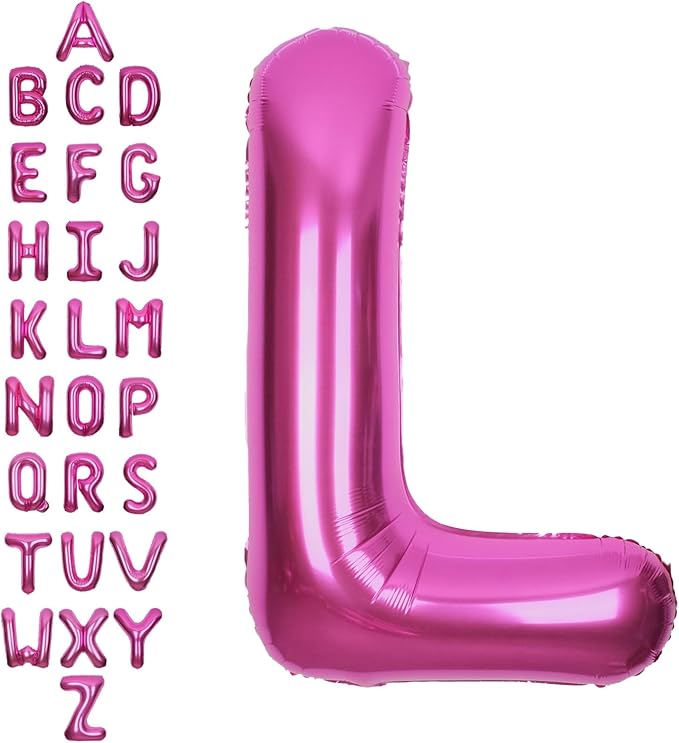 SUWEN 40 Inch Hot Pink Large L Letter Balloons Big Foil Helium Letter Balloons A-Z Jumbo Mylar Happy Birthday Party Decorations for Woman Anniversary Party Supplies