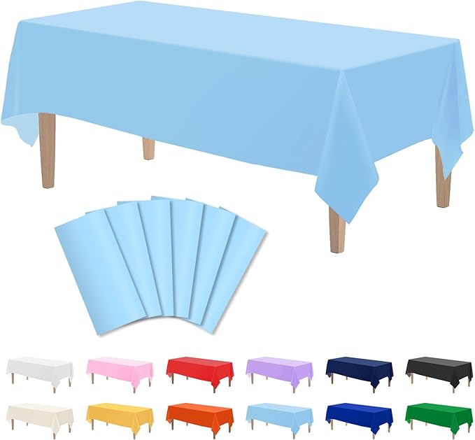 Kopokita 6PCS Light Blue Plastic Tablecloths 54 x 108 Inch, Disposable Table Cloths Rectangle Party Table Covers