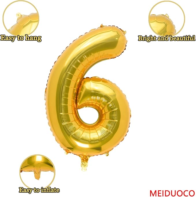 32 Inch Gold Number 6 Balloons Foil Ballon Digital Birthday Party Decoration Supplies (Gold Number 6 Balloon)