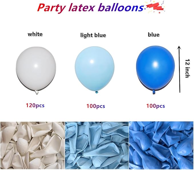 320 Pcs White Blue Light Blue Balloon 12 Inch Bulk Assorted Color Latex Balloons, for Birthdays Weddings Party Decorations