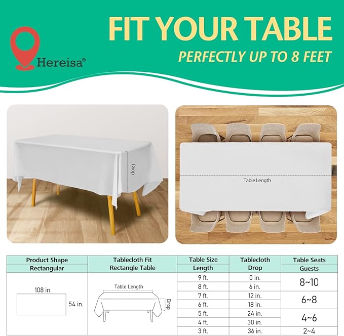 Disposable White Plastic Tablecloth 54x108 Inch, 10-Count Waterproof Rectangle Table Cover for Events, Catering