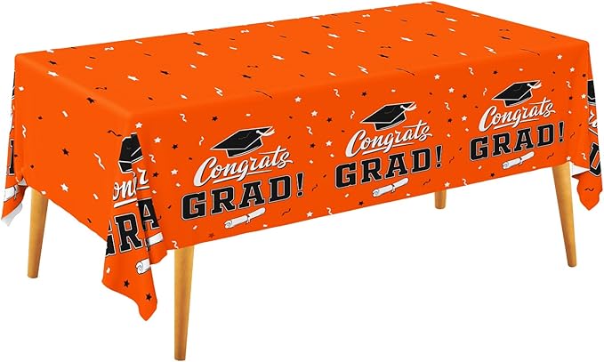 Gatherfun Graduation Party Decorations, Gongrats Grad Tablecover for Graduation Party Supplies, 3 pcs Orange Table Cloths, 54"x108"