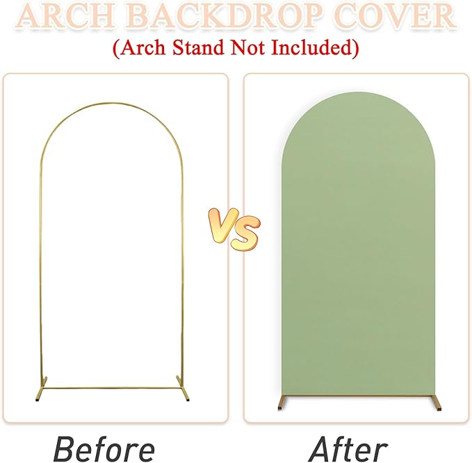 6FT 6.6FT 7.2FT Wedding Arch Cover Set of 3 Sage Green Arch Covers Stretchy Backdrop Round Top Chiara Spandex Arched Backdrop Cover for Birthday Balloon Party Banquet Event Ceremony Decor