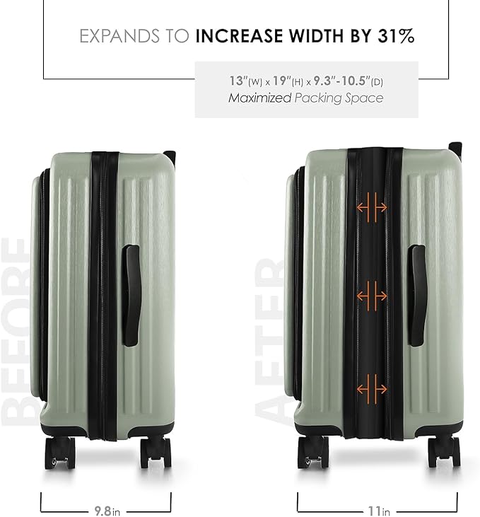 TRAVELARIM 20 Inch Carry On Luggage 22x14x9 Airline Approved, Carry On Suitcase with Wheels, Hard-shell Carry-on Luggage, Durable Luggage Carry-On, Sage Green Small Suitcase with Cosmetic Case