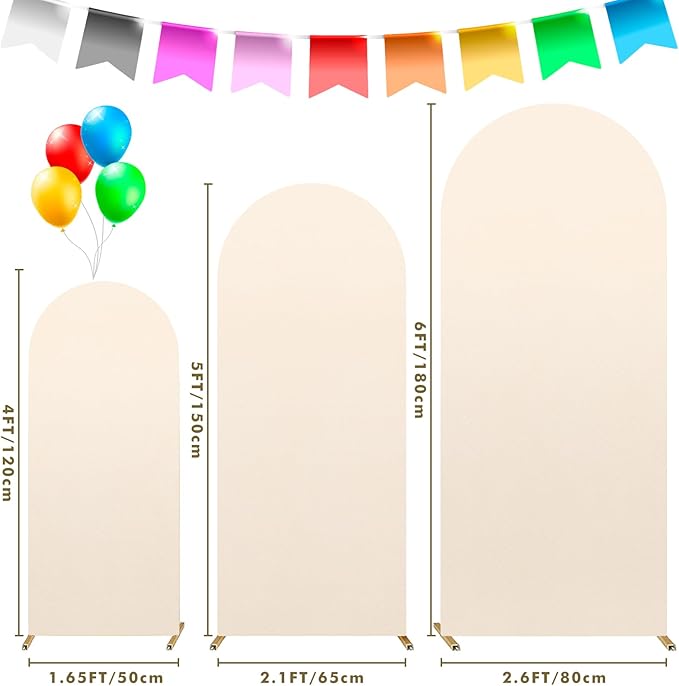 Dofilachy Arch Backdrop - Wedding Arch Backdrop Fabric Set of 3 Stretchy Covers (4FT, 5FT, 6FT, Beige)