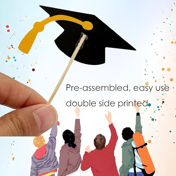 2026 Graduation Cupcake Toppers, 48 PCS Food/Appetizer Picks For Graduation Party Mini Cake Decorations, Diploma, 2026, Grad Cap Set 48 Pieces (03 Red)