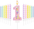 MTLEE Number 1 Birthday Candle with 12 Pcs Spiral Candles for Girls Macaron Pastel Rainbow Unicorn Pink Cake Topper for Sweet Theme Party Decoration