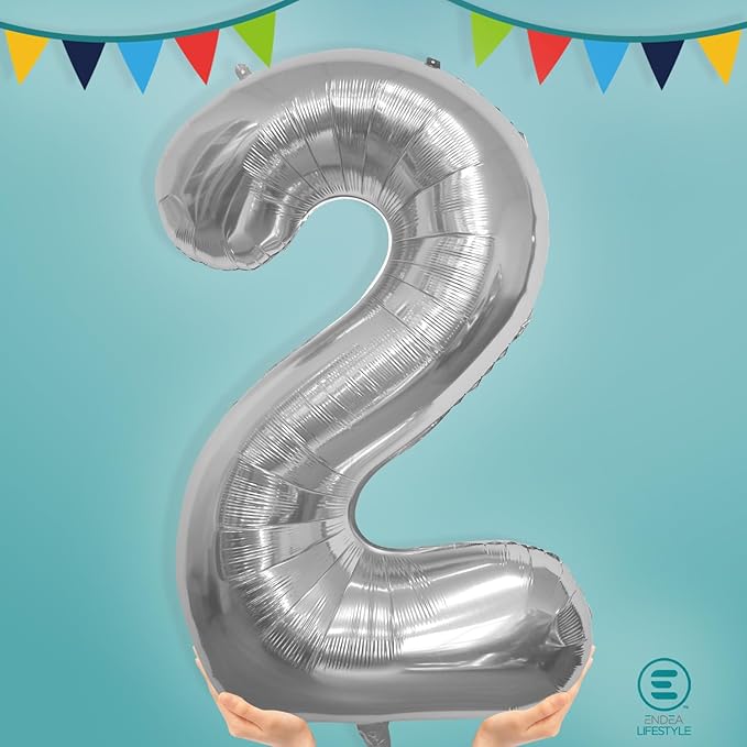 40 Inch Large Silver Number Celebration and Decoration Balloon for Birthday Parties, Graduations, Anniversaries, Weddings, Photo Shoots, Special Events - Helium Foil (Silver Number 2)