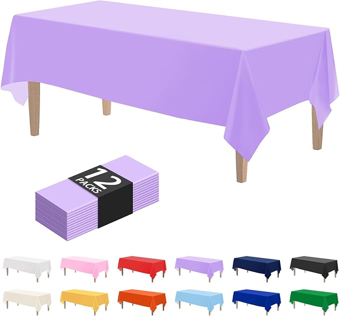 Kopokita 12PCS Light Purple Plastic Tablecloths 54 x 108 Inch, Disposable Table Cloths Rectangle Party Table Covers