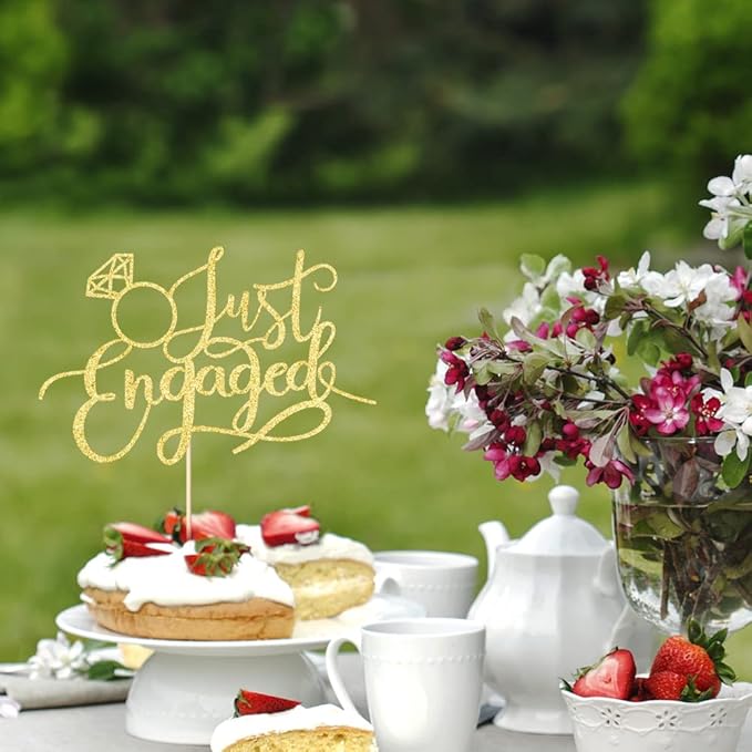 Just Engaged Cake Topper for Engagement Party Decorations, Engaged Ring Sign,We're Engaged Cake Toppers (gold)