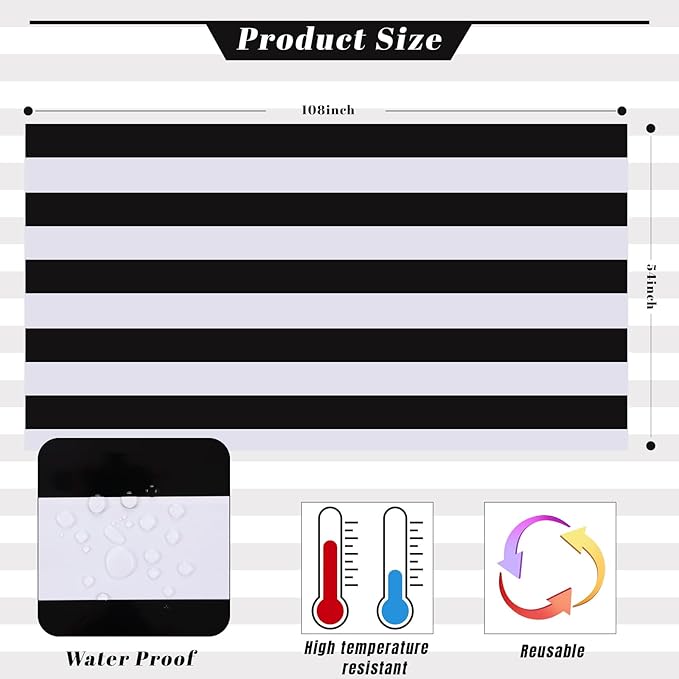 Kesfey 3 Packs Black and White Vertical Striped Tablecloth 54 x 108 Inch Geometric Black Stripe Table Cloths Disposable Plastic Stripe Table Covers Waterproof Picnic Tablecover for Camping Party