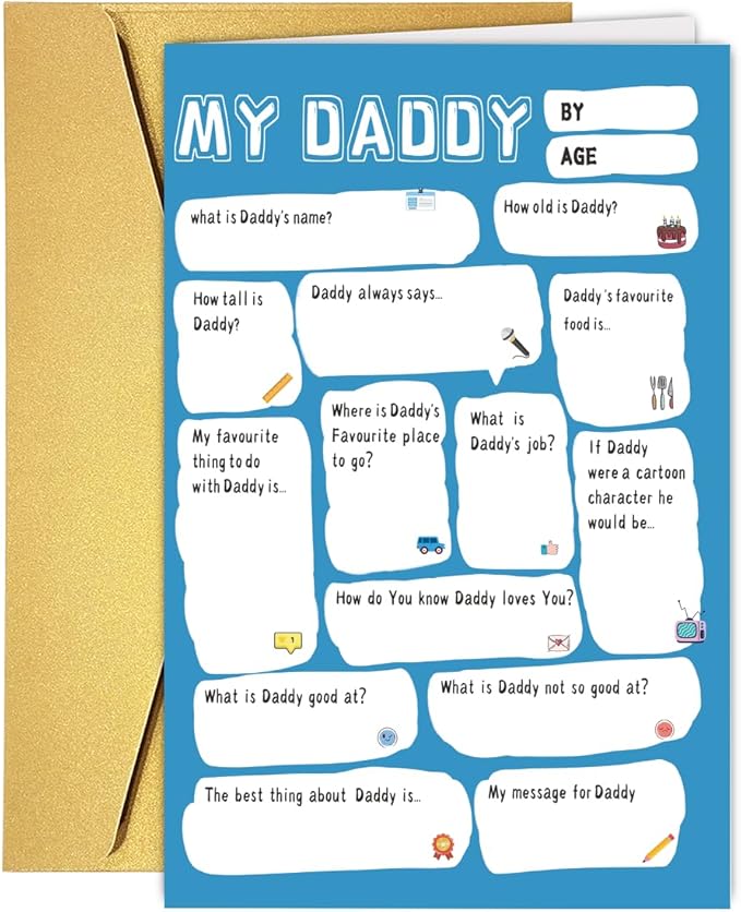 UUEFKTN Cute Daddy Birthday Card Gift from Son Daughter Kids Toddler Wife, Dad Birthday Gift Ideas, Funny Diy Fathers Day Card from Son Daughter Kids Wife, Best Daddy Toddler Children DIY Cards