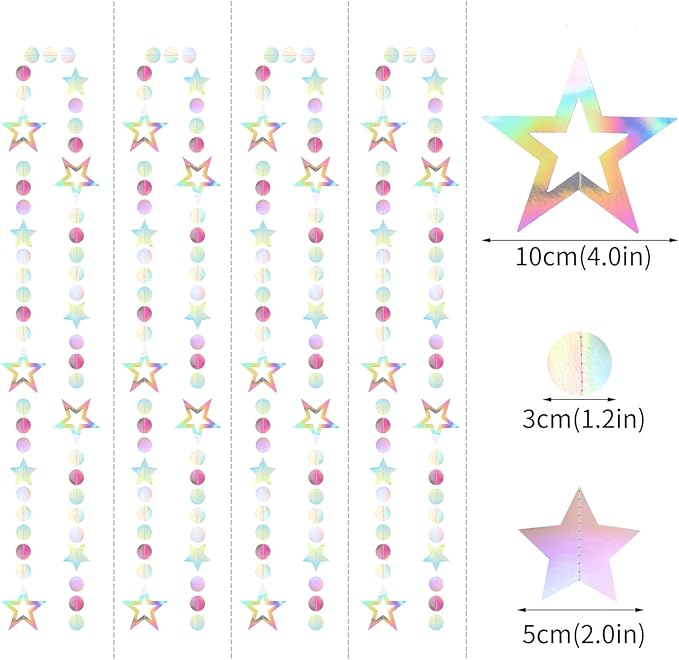 Iridescent-Disco Holographic-Euphoria Star Party-Decoration Garland - 52ft Neon Twinkle Twinkle Little Star Streamers,Wedding Birthday Bachelorette Baby Bridal Shower Engagement Lasting Surprise