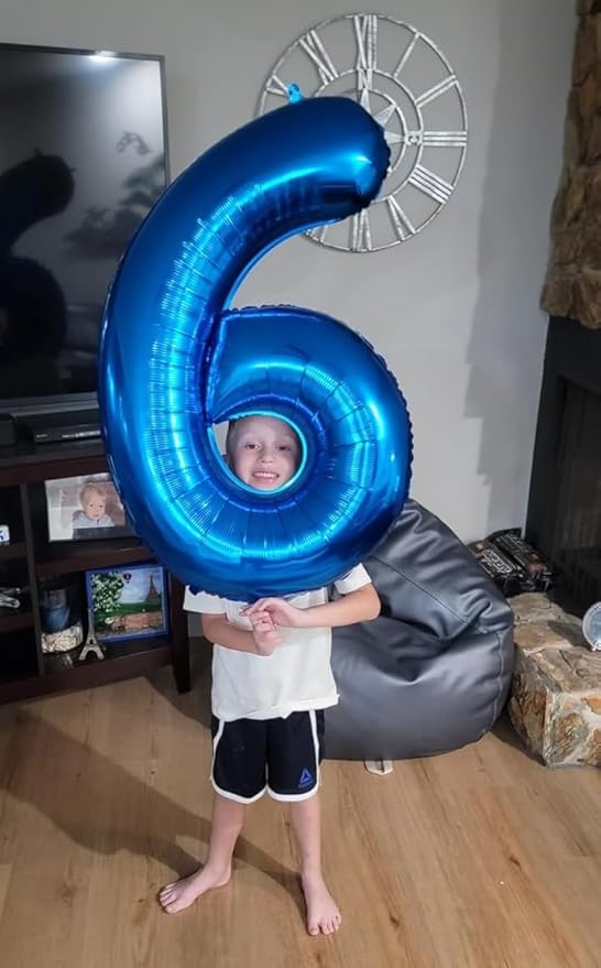 Number 6 Balloon, 40 Inch Foil Big Balloon for Men And Women, Blue Balloons for 6, 16, 26, 60, 2026 Graduation, Birthday, Wedding Anniversary, Xmas, Thanksgiving Day, Party Supplies