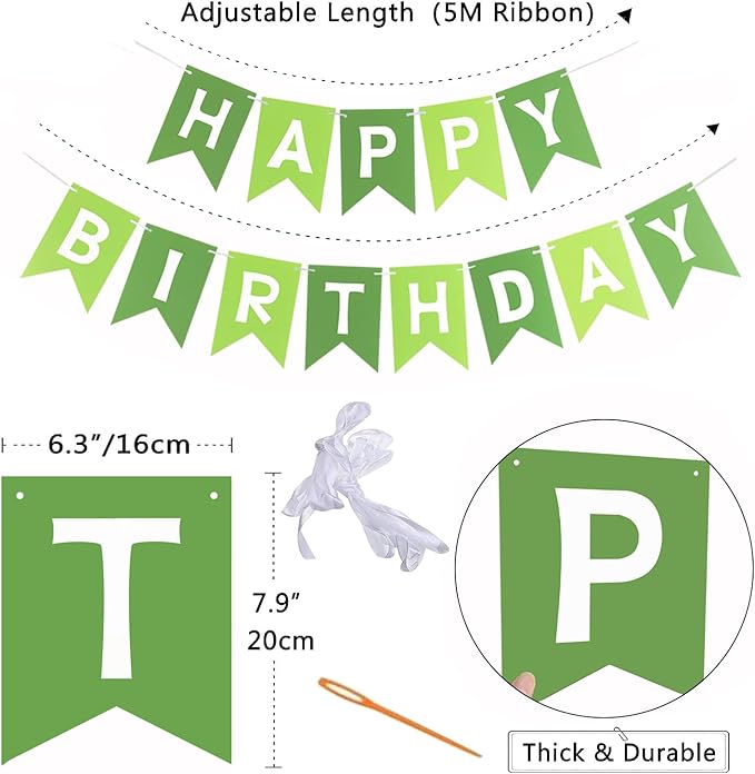 Happy Birthday Banner, Birthday Flag Bunting for Birthday Party Backdrop Decor, Happy Birthday Sign Party Supplies for Girls Boys Kids and Women Hanging Decorations (Green)