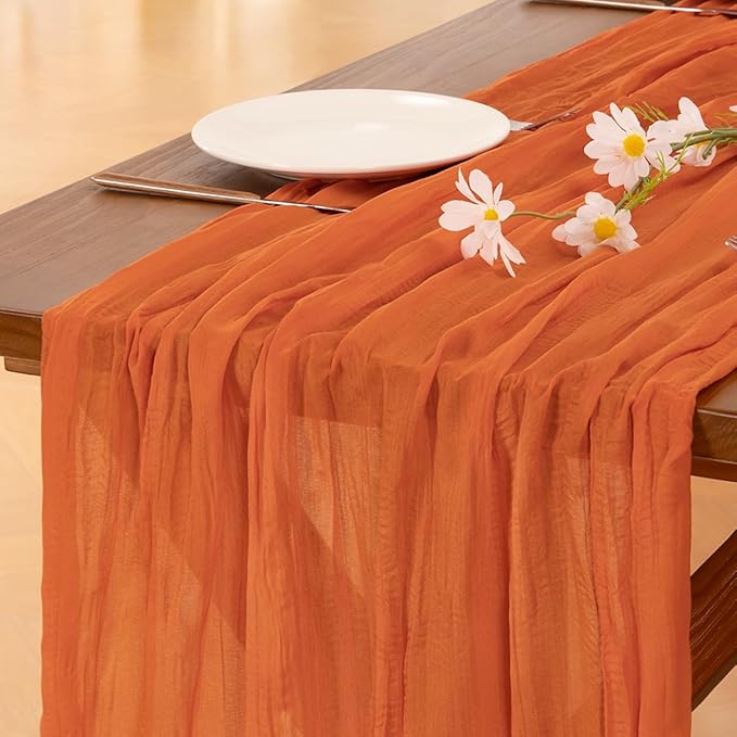 Socomi 6pcs Orange Cheesecloth Table Runner Easter Spring Boho Rustic Gauze 120 inch 10FT Cheese Cloth Runner for Wedding Party Baby Shower Birthday Home Decor Holiday Decorations