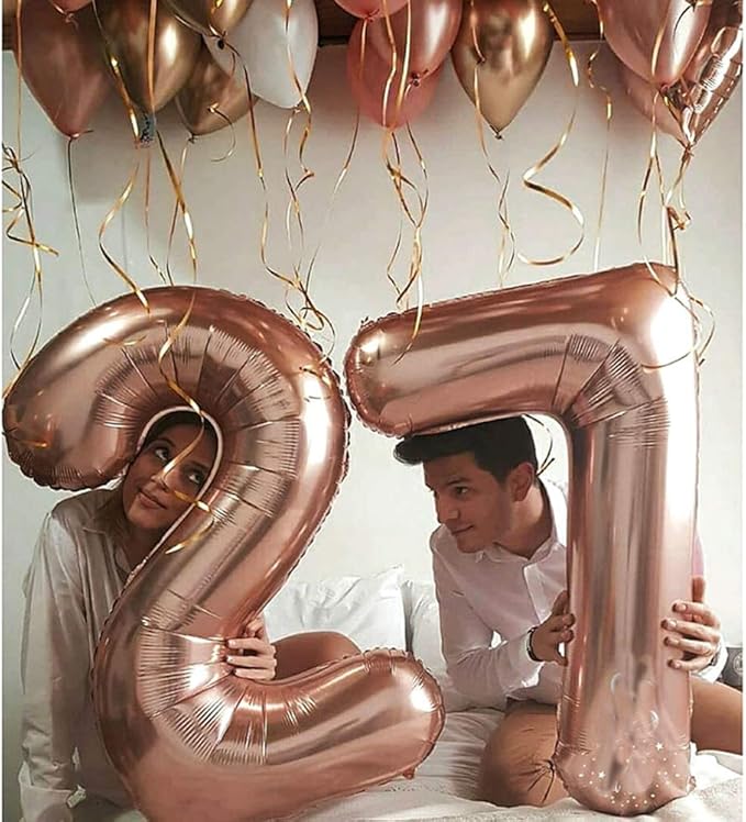 Juland Rose Gold Number Balloons Large Foil Mylar Balloons 40 Inch Giant Jumbo Number Balloons for Birthday Party Decorations 27