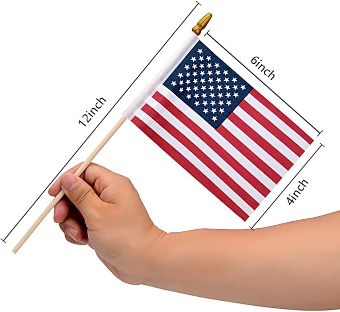 12 Pack Small American Flags on Stick Small US Flags/Mini American Flags for Outside 4x6 Inch American Hand Held Stick Flags with Kid-Safe Spear Top, Patriotic Veterans Day Decorations, 4th of July Decorations