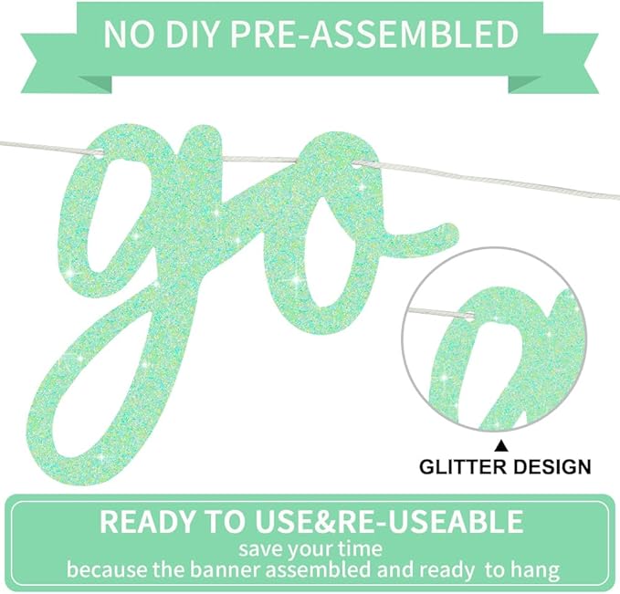 BEISHIDA Go Shawty It's Your Birthday Banner NO DIY Hip Hop Theme Happy Birthday Banner Pre-Strung Rap Theme Happy Birthday Sign for Man Women birthday Party Supply Glitter Light Green