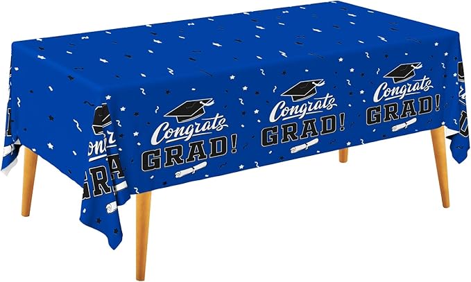 Gatherfun Graduation Decorations 2026, Gongrats Grad Tablecover for Graduation Party Supplies, 3 pcs Class Blue Table Cloths, 54"x108"