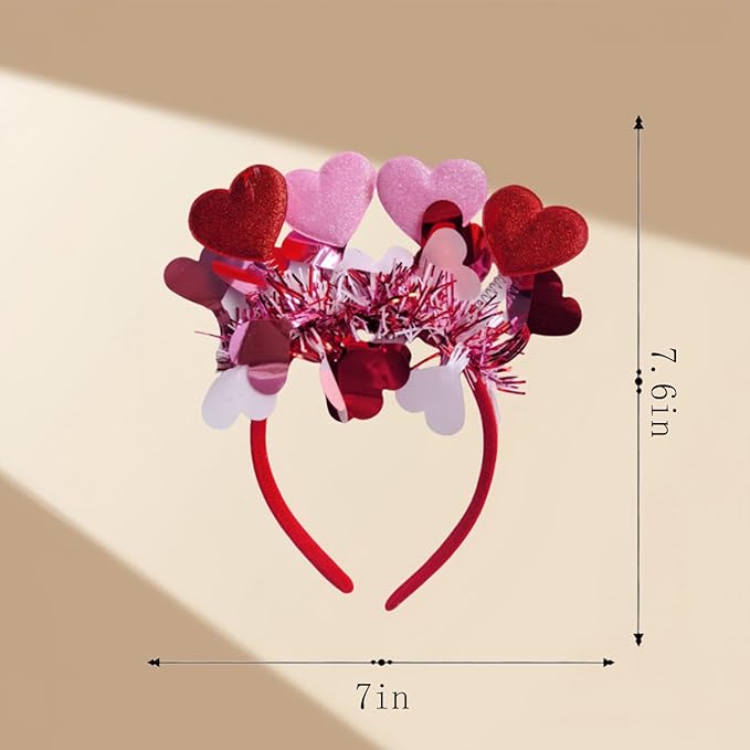 1pcs Valentines Headband Red Heart Headbands with Sequin Heart Hair Accessories Shiny Pink Tassel Head Bopper for Valentines Holiday Wedding Birthday Costume Accessory