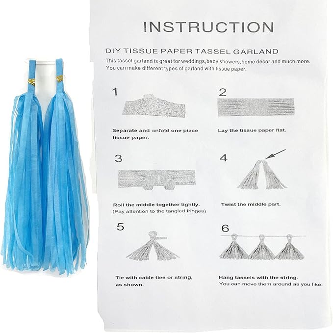Tissue Paper Tassels Garland Banner Table Decor Party Banner Wedding Birthday Baby Shower Nursery Party Decorations Supplies (20, Sky-Blue)