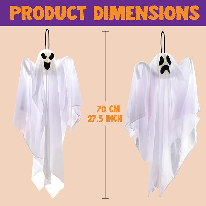 JOYIN 2 PCS 27.5" Halloween Decoration Hanging Ghosts Outdoor, Halloween Flying Ghost Decor for Tree Front Yard Patio Lawn Garden Party Supplies and Holiday Decorations