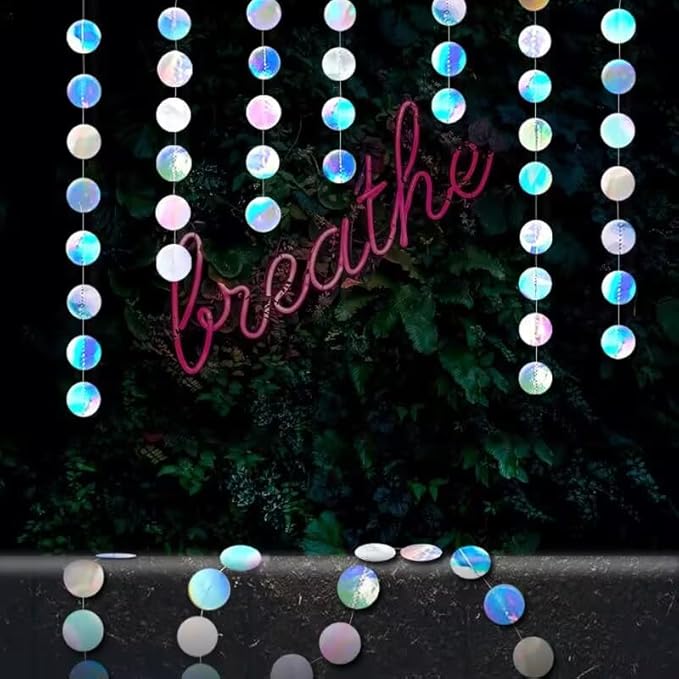 Iridescent Circle Dots Garlands Decorations, 52 Feet, Glitter Disco Garland Hanging Banner for Christmas Party, Anniversaries, Wedding, Birthday Parties, Graduations Parties, Baby Showers(Iridescent)