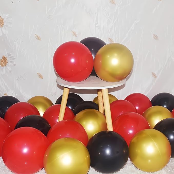 200 Pcs Black Red and Gold balloons 12 Inch Latex Metallic Chrome Balloon Arch Garland Kit for Birthday Wedding Bridal Baby Shower Supplies Graduation Party Decoration