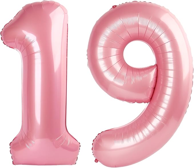 40 Inch Pearlescent Pink Number 19 Balloon Number 19 Balloon 40 Inch, 19th Birthday Party Decorations for Boy or Girl Huge Mylar Anniversary Party Supplies