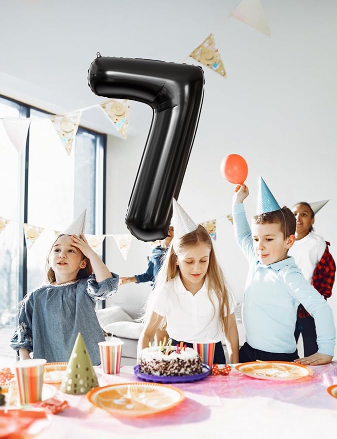 Black Number 7 Balloons – 40 Inch Giant Foil Number Balloon, Black Number Balloon for Men Women Boys Girls Birthday Graduation Anniversary Party Decorations