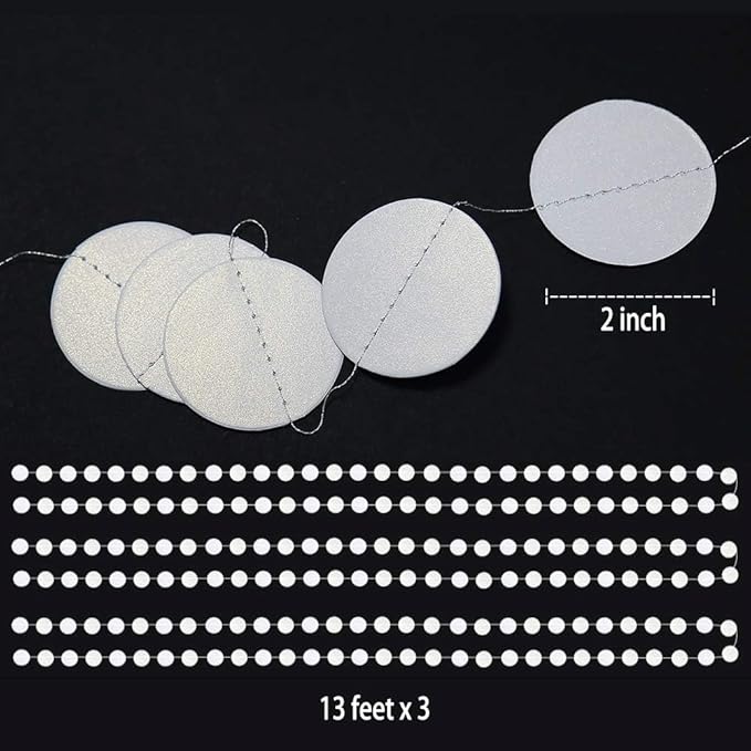 Shining White Circle Dots Hanging Garland Sparkling White Circle Dots Hanging Streamer Glitter Bunting Banner Backdrop for Wedding Baby Shower Birthday Xmas Decor 40 Feet