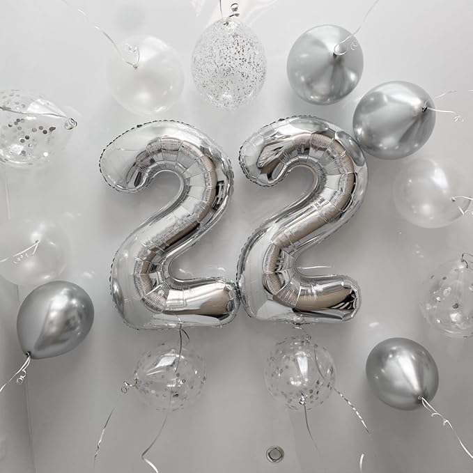 [10] 16" Number Silver Foil Balloons 0-9 set, Mylar Aluminum Hanging Numbers for Graduation Birthday Party Decorations Christmas New Year eve (10 Pcs)