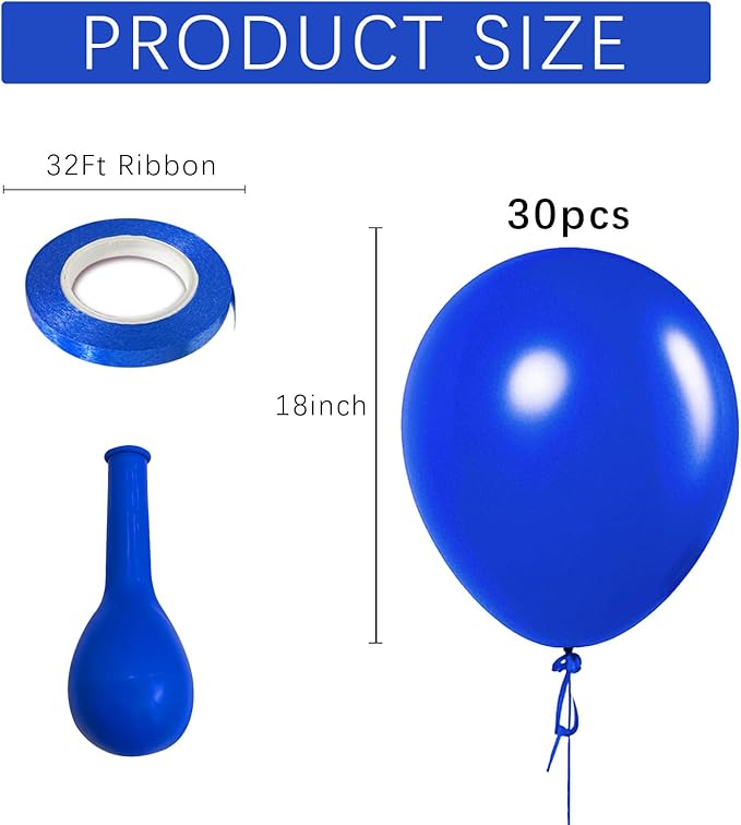 Blue Balloons Blue Party Decorations 30 Pack 18 inch Round Royal Blue Balloons for Birthday Graduation Baseball Nautical 4th of July Independence Memorial Day Patriotic Party Decorations