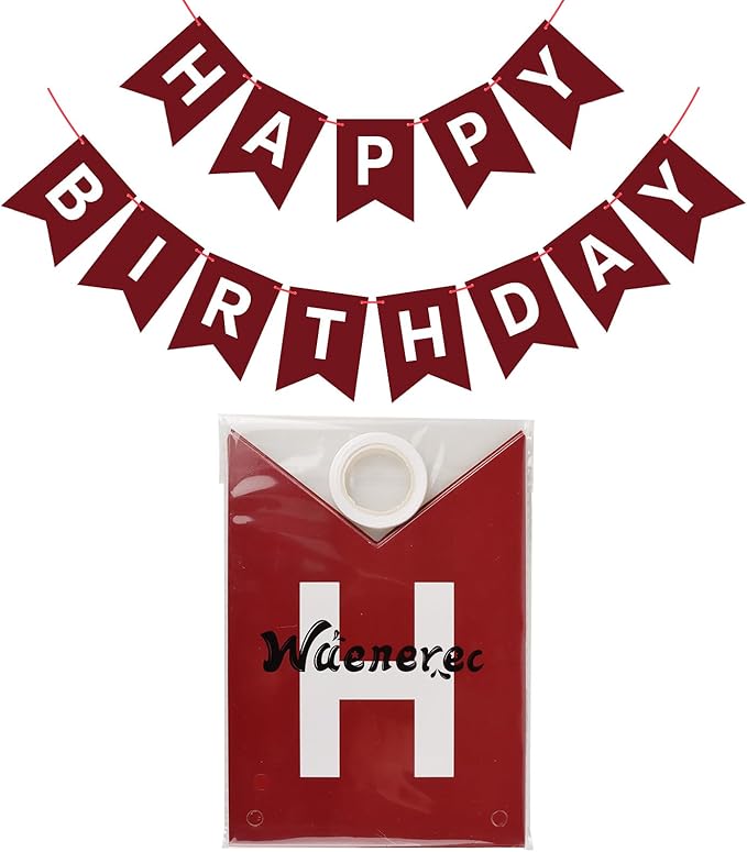 Burgundy Birthday Banner Sign Happy Birthday Bunting Banner Garland for Kids Girl Woman Tea Party Decorations Bunting Flag Party Supplies