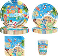 168PCS Summer Beach Party Supplies Serves 24, Blue Disposable Tableware Set Plates Cups Napkins Cutlery Straws for Men Women Boys Girls Summer Beach Pool Birthday Party Decorations